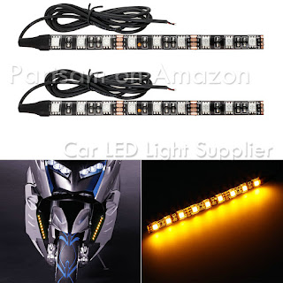 Partsam 2x Mini Strip Black led motorcycle Turn signal Universal Amber lights Strip 6LED
