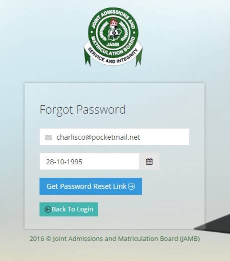 jamb profile password reset