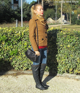 Camel Jacket, Leopard Printed Foulard, Overknees, Jeans - Lilli Candy and Style Fashion Blog