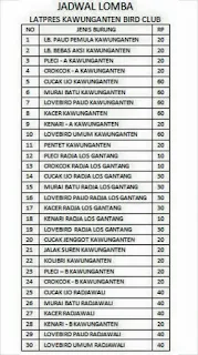 Jadwal Season Awal sampai Akhir LATPRES Kawunganten BC, Selasa, 02 Januari 2018