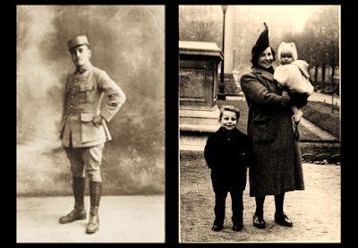 Héctor Levy con su uniforme del Ejército francés de la I Guerra Mundial. A la derecha su esposa e hijos.