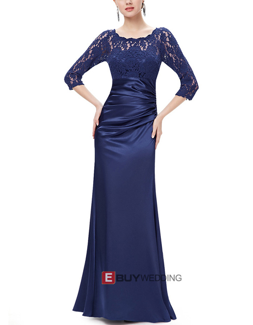 Discount Long Formal Mother Gowns with 3/4 Long Lace Sleeves