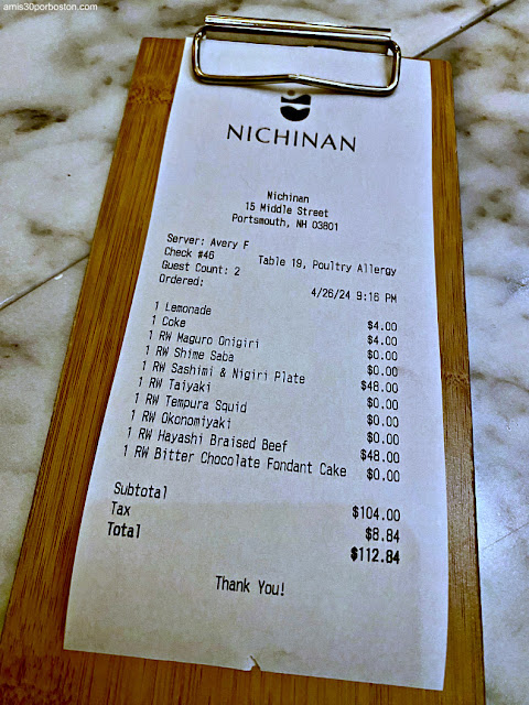 Cuenta del Menú de la Restaurant Week de Nichinan en Portsmouth