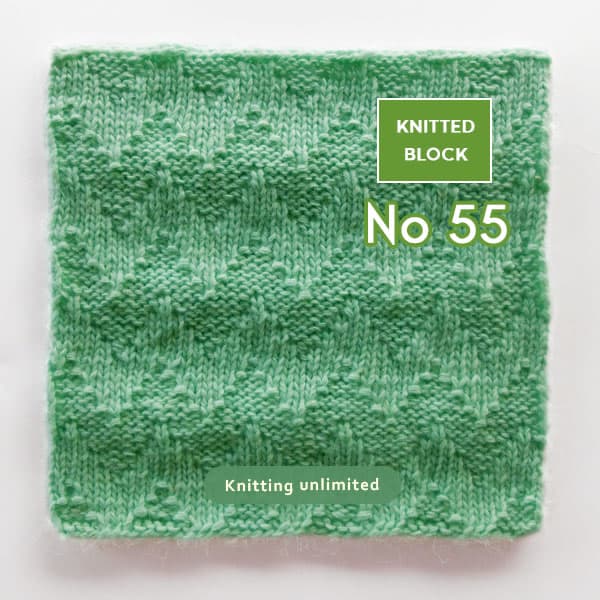 Knitted Block pattern no 55 is an easy-to-knit pattern with a knit-purl stitch sequence that creates an identical pattern on both sides of the fabric.
