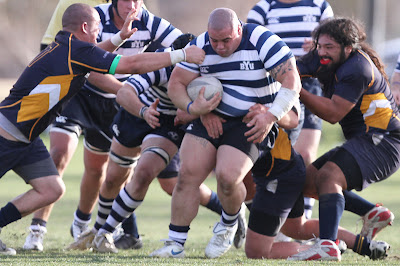 BYU Rugby Prop Mikey Su'a drags a host of UCSB forwards forward