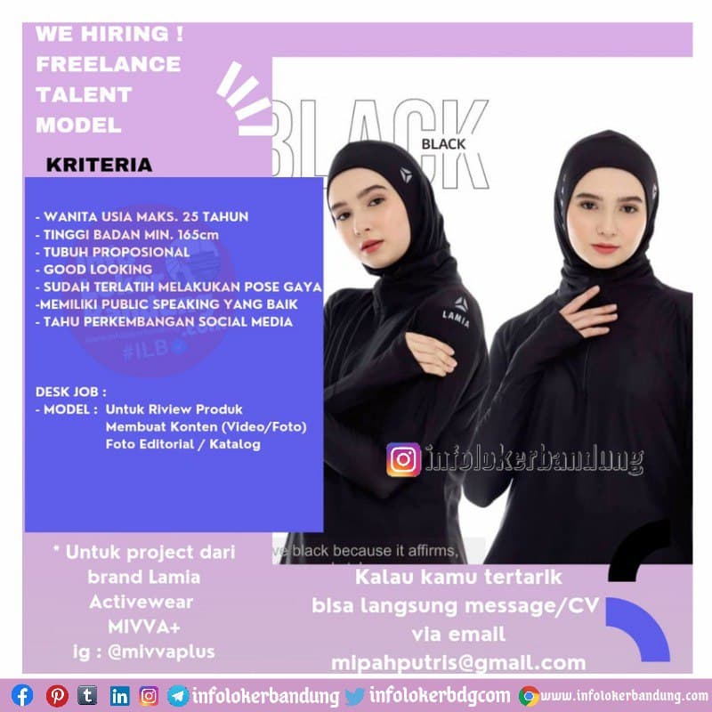Lowongan Kerja Freelance Talent Model Mivvaplus Bandung Maret 2021
