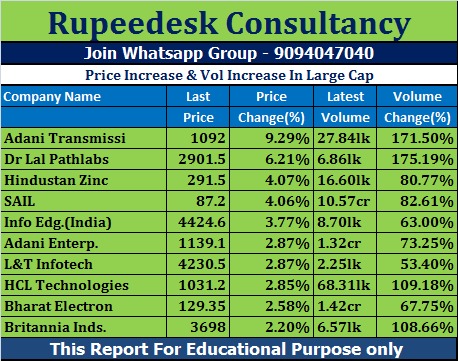 Price Increase & Vol Increase In Large Cap