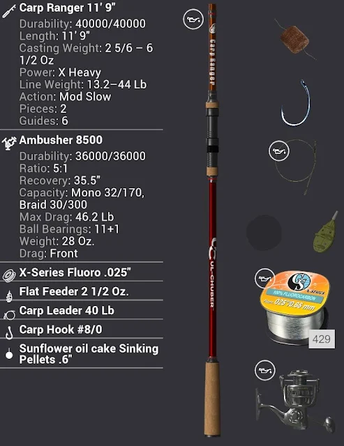 The carp rod is equipped with a spinning wheel and special bait for carp