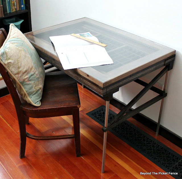 drafting table, desk, industrial, printers tray, pipe, light table, http://goo.gl/mtjRjv