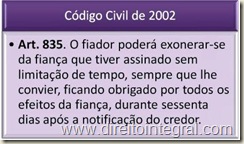 Código Civil. Art. 835 - Exoneração da Fiança.