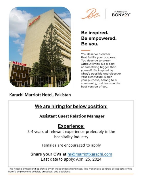 Karachi Marriott Hotel Latest Jobs in Karachi Assistant Guest Relation Manager 2024