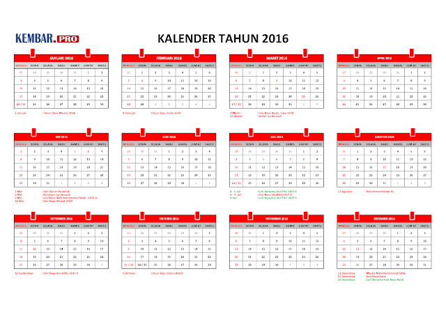Kalender 2016 dan Hari Libur Nasional