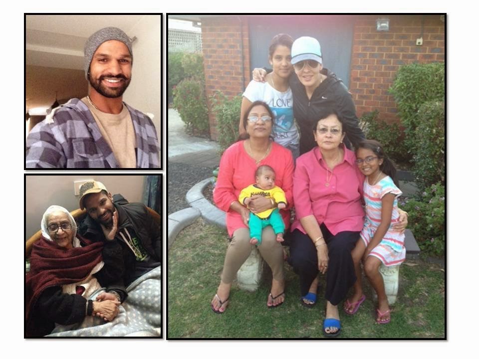 Indian Cricketer Shikhar Dhawan with Grandmother - Wife Ayesha Mukherji, Mother Sunaina Dhawan, Mother-in-law, Step-Daughters Rhea, Aliyah & Son Zoravar Dhawan | Indian Cricketer Shikhar Dhawan Family Photos | Real-Life Photos