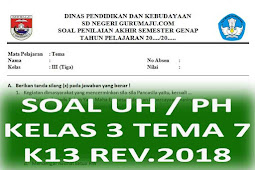 Soal UH / PH Kelas 3 Tema 7 Kurikulum 2013 Revisi 2018