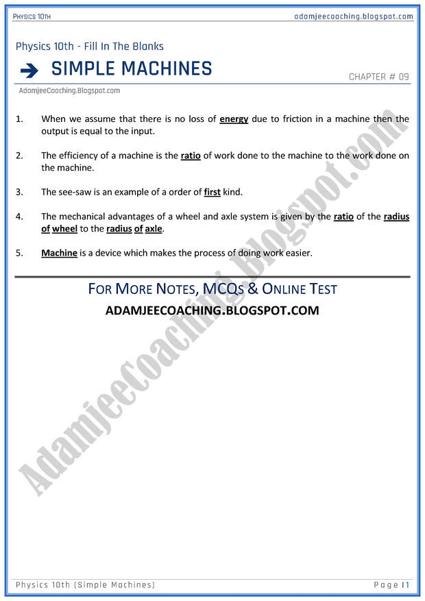 simple-machines-fill-in-the-blanks-physics-10th