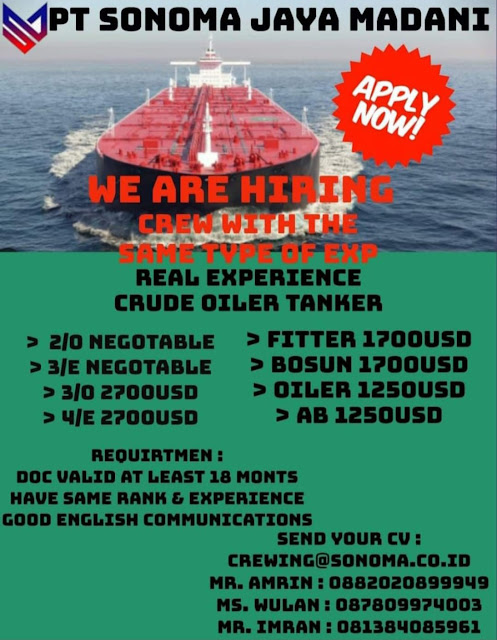 Hiring for Crude Oil Tanker Crew 2/O, 3/E, 3/O, 4/E October 2023