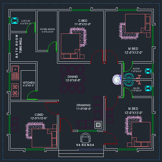 40 X 40 Village House Plans With Pdf And Autocad Files First Floor Plan House Plans And Designs