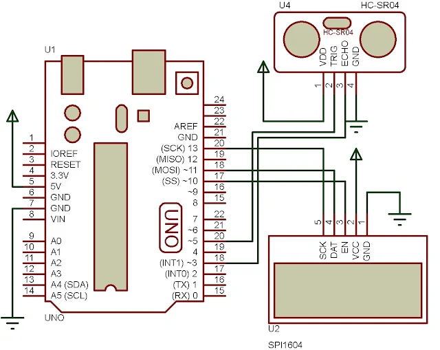 Arduino reading a distance from a non-contact ultrasonic range finder HC-SR04