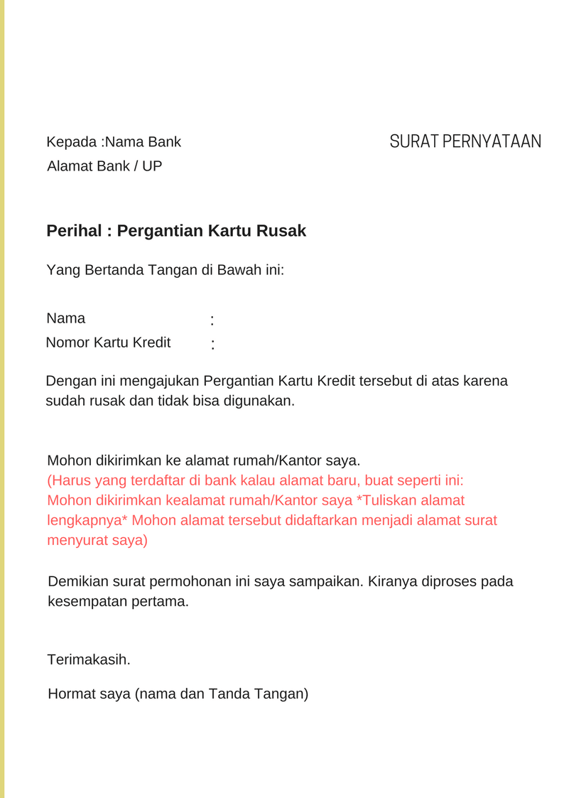 Kartu Bank: Surat Pernyataan