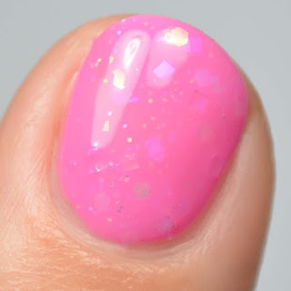 pink nail polish with iridescent glitter