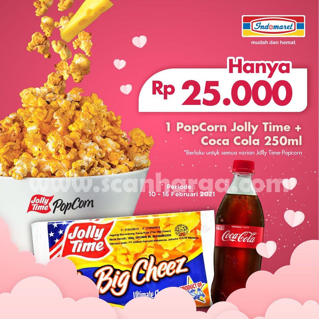 INDOMARET Promo 1 Jolly Time Popcorn + Coca Cola 250ml hanya Rp 25.000