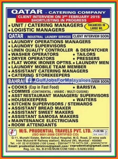 Catering Company Jobs for Qatar large job vacancies