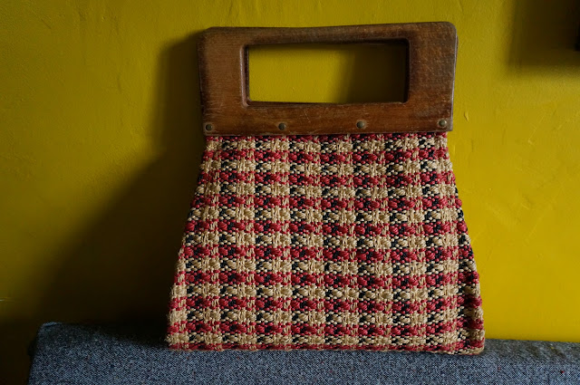 sac en paille anse en bois 1950s des années 50  50s straw handbag