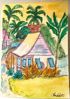 Original Hand Painted Watercolor Note Card The Two Red Shoes 2 Beachside Cottages