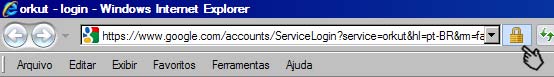 Tela de login do Orkut pelo Internet Explorer