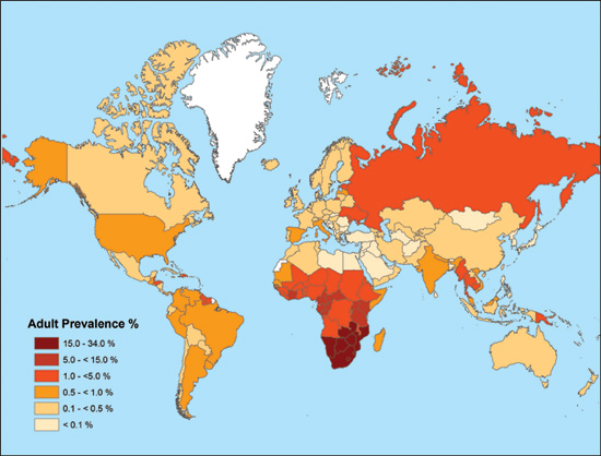 Verbreitung von aids weltweit