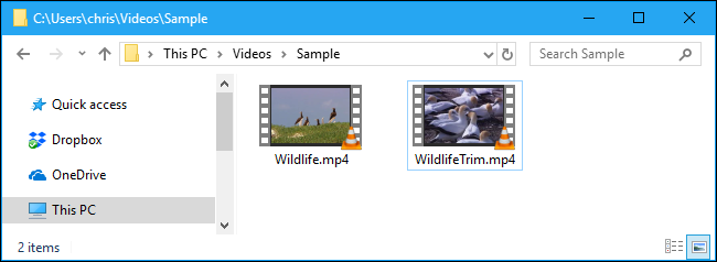 مقاطع فيديو في مجلد في File Explorer.