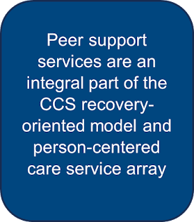 Rectangle: Rounded Corners: Peer support services are an integral part of the CCS recovery-oriented model and person-centered care service array