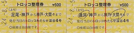 わたらせ渓谷鐵道2　トロッコわたらせ渓谷4号 トロッコ整理券(硬券)