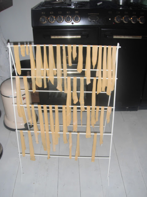 homemade egg pasta drying