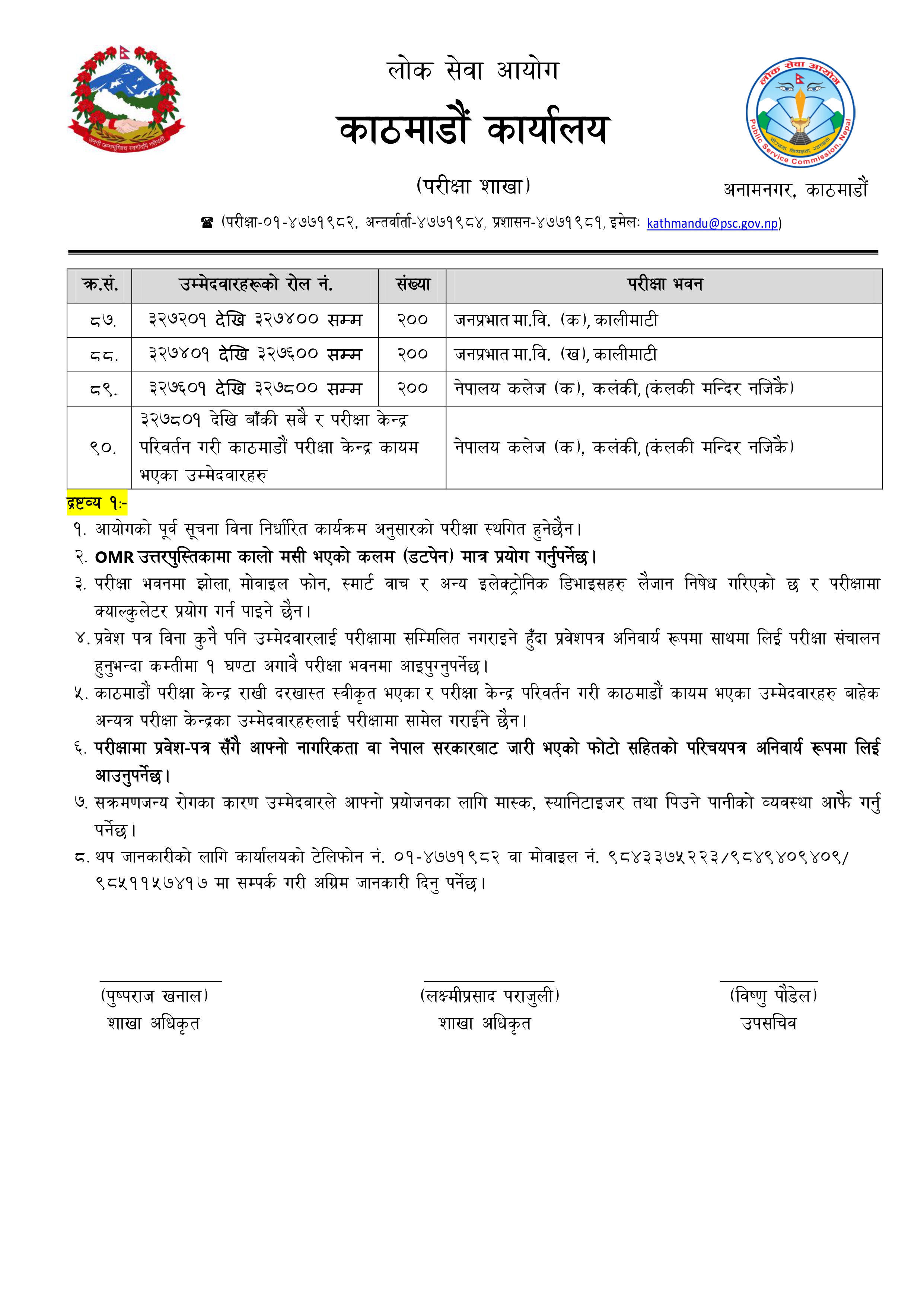 Na.Su. Kathmandu Exam Center Published For First Paper Written Exam 2080-11-13