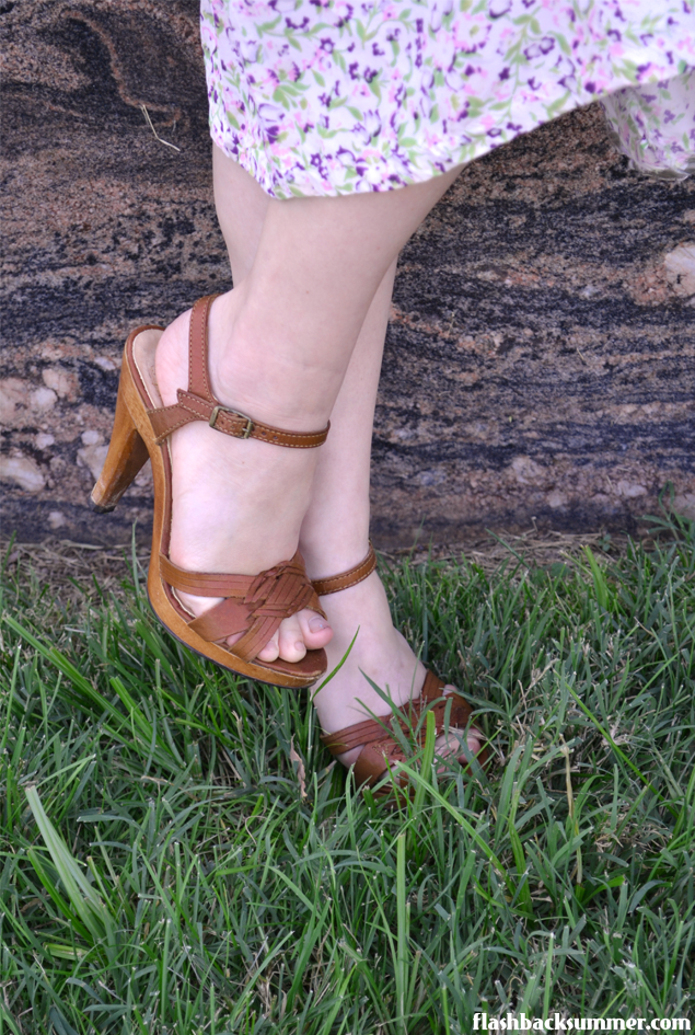 Flashback Summer: Rescued Rayon - restored 1940s dress, 70s 80s wood leather heels