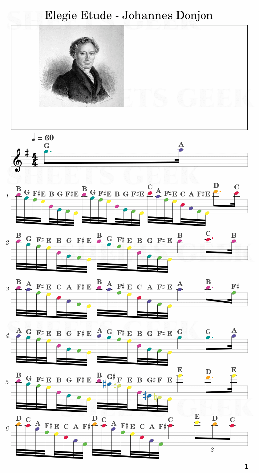 Elegie Etude - Johannes Donjon Easy Sheet Music Free for piano, keyboard, flute, violin, sax, cello page 1