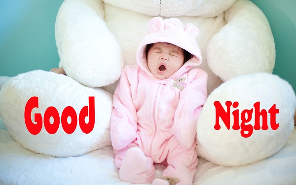 Good Night Image with a cute baby and big teddy bear