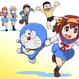 wallpaper doraemon, giant, suneo, nobita, sizuka