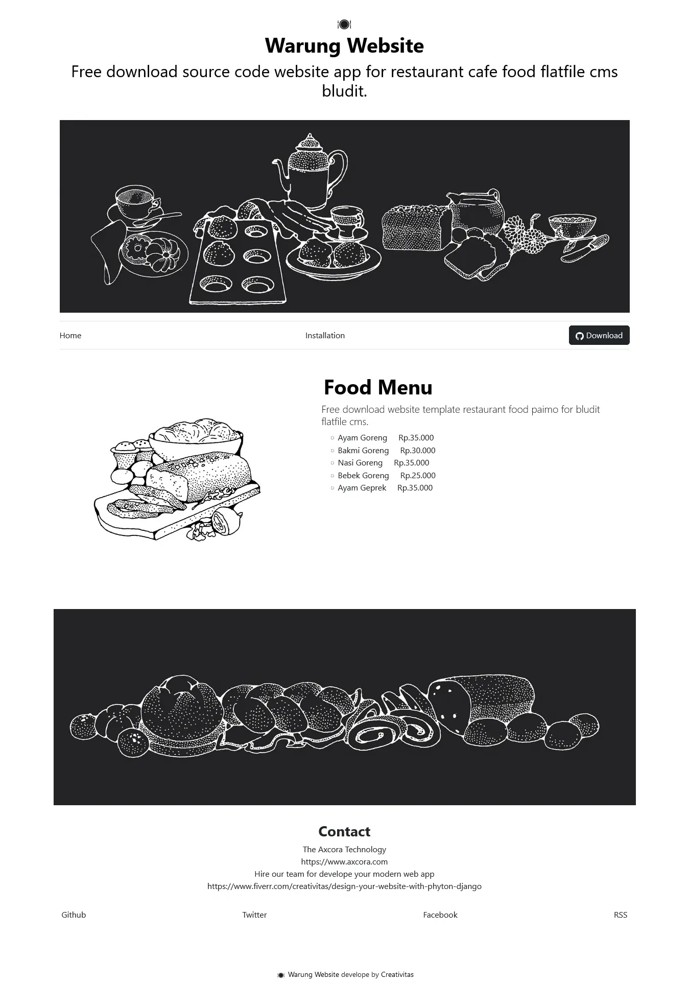 Membuat website restoran SEO dengan flatfile cms - gratis download full source code