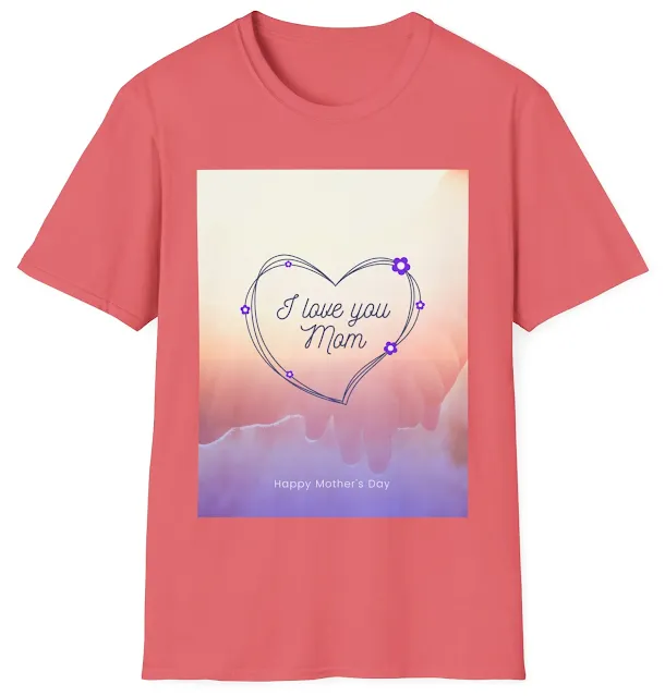 Unisex Softstyle Mother's Day T-Shirt With a Beautiful Heart Containing the Caption I Love You Mom