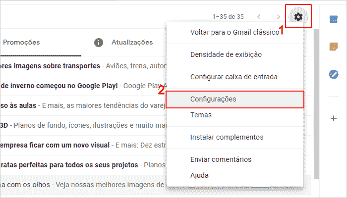 Acessando as configurações do e-mail do Google