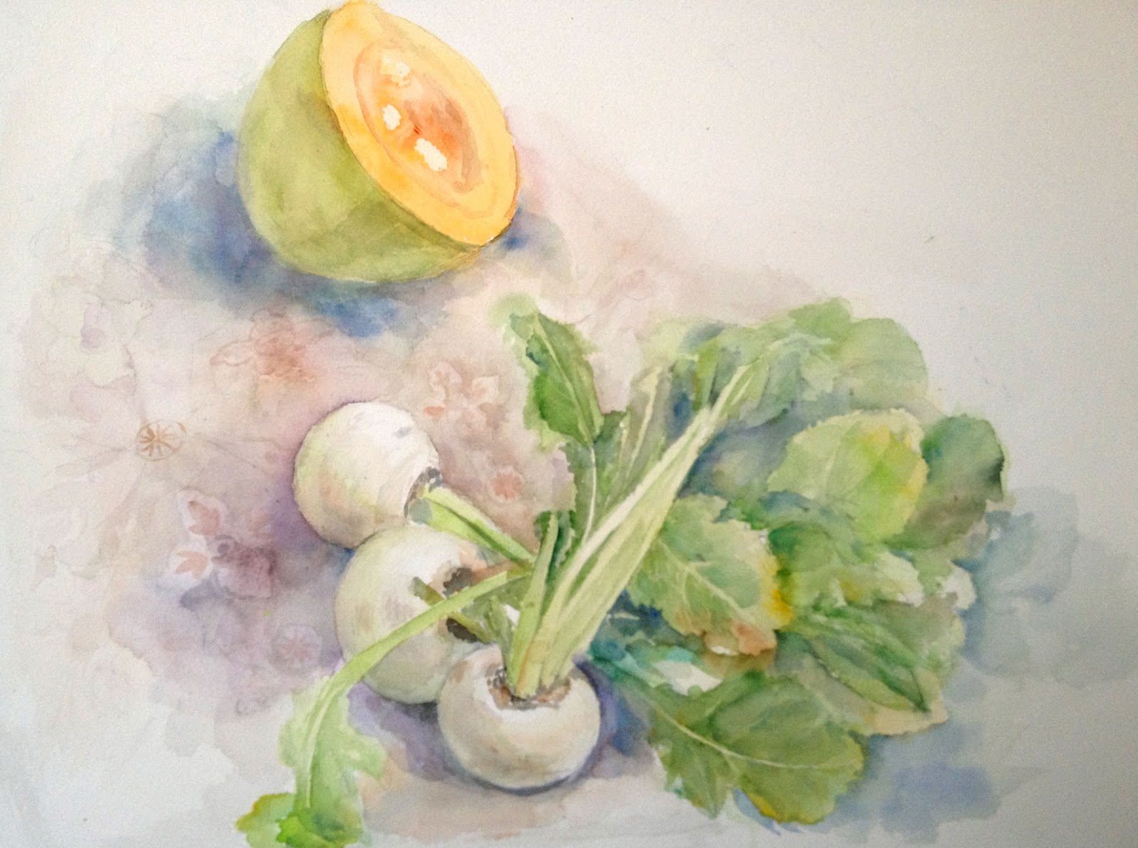 Roselotus 春の野菜 かぶとかぼちゃ 水彩画