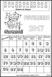 Calendário de 2017 para colorir