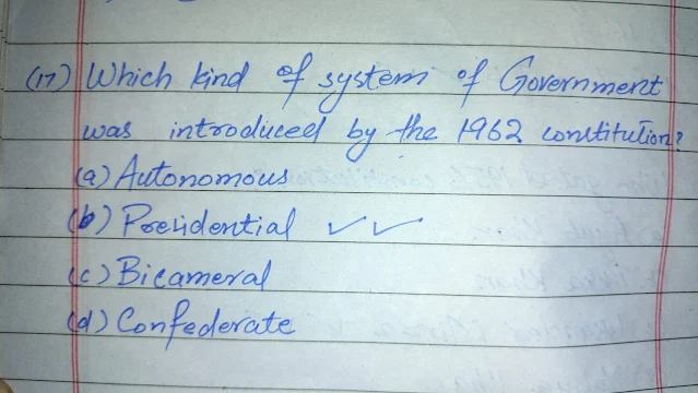 which kind of system of Government was introduced by the 1962 constitution is presidential sytem mcqs