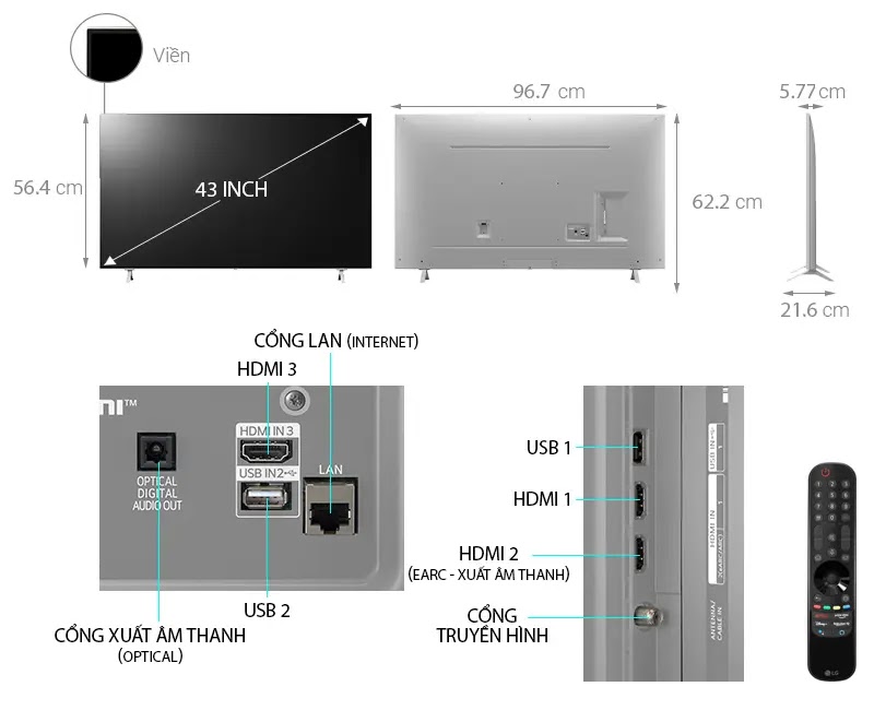 Smart Tivi 4K LG 43 inch 43NANO77TPA NanoCell HDR ThinQ AI