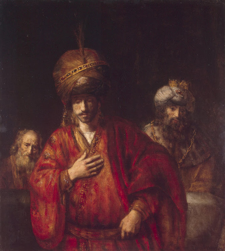 Haman Recognizes His Fate by Rembrandt Harmenszoon van Rijn - Christianity, Religious Paintings from Hermitage Museum