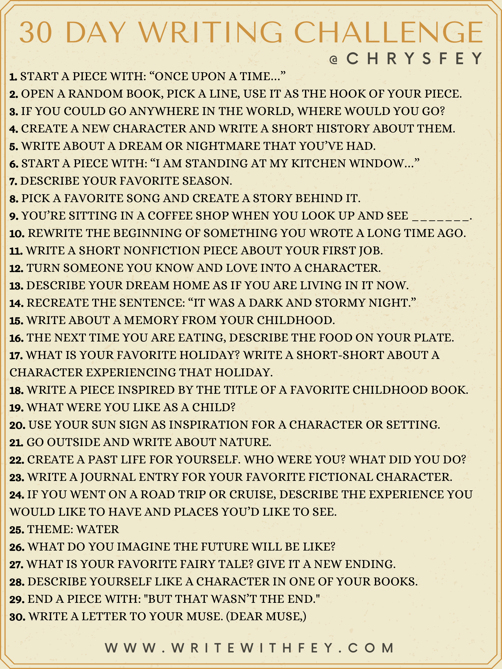 Write With Fey Chrys Fey’s 30 Day Writing Challenge