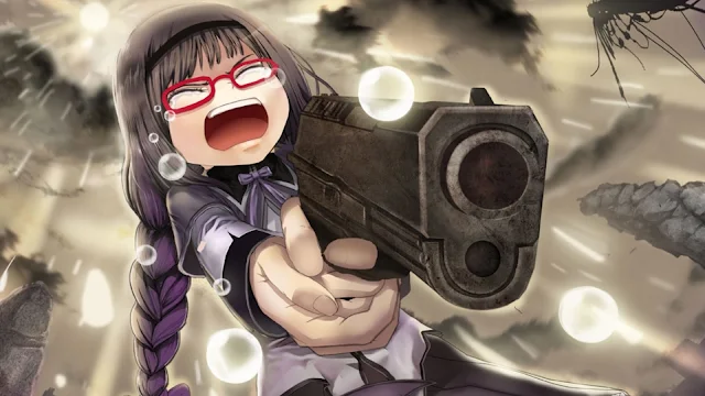 Anime Girl Crying and Holding Gun