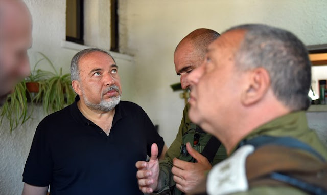 Avigdor Liberman at the scene of the attack